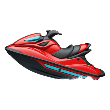 jet ski (red black and white all in the same amount. maybe a red a bit more dominant) on the sea. show the sea under the jet ski - blue with turquoise. no sky - white background instead. DO NOT REMOVE THE SEA AND THE WHITE WHEN FINALIZING!  NO ONE ON THE JET SKI  sticker