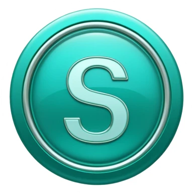 Create a custom emoji badge featuring a stylized, glossy letter “S”. Use the Platinum rank style from League of Legends: teal-green metallics, reflective surfaces, and a futuristic elegant frame. Vibrant and high readability.
 sticker