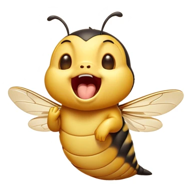 Cinematic Adorable Yawning Wasp Portrait Emoji, Head tilted slightly with a dramatic, wide-open yawn, showcasing a tiny, streamlined body with gently drooping wings and sleepy, half-closed eyes, Simplified yet irresistibly cute features, highly detailed, glowing with a soft, cozy glow, high shine, relaxed yet expressive, stylized with a dash of whimsical insect ease, soft glowing outline, capturing the essence of a drowsy wasp that appears ready to stretch and yawn its way out of the screen! sticker