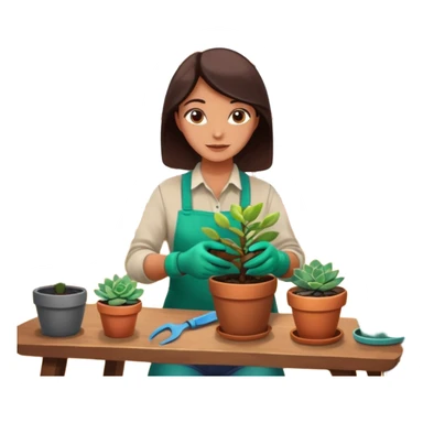 Close-up of a person planting a sapling in a pot. Around, potted plants and succulents with vibrant leaves and flowers. Sunlight filters through the window, casting soft shadows. Cozy indoor space with gardening tools on a wooden table. sticker