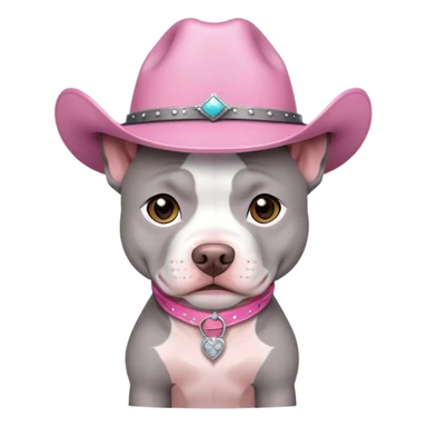 Gray and white pitbull with pink cow girl hat  sticker