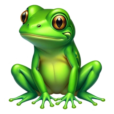 Cinematic Noble Green Tree Frog Portrait Emoji, Poised and alert, with a compact, vibrant body clad in bright, glossy green skin accented by delicate, sticky toe pads and large, bulging, observant eyes, Simplified yet sharp and sophisticated features, highly detailed, glowing with a soft, verdant luminescence, high shine, intelligent and sprightly, stylized with an air of tropical elegance, focused and attentive, soft glowing outline, capturing the essence of a watchful and confident amphibian that appears ready to leap out of the screen with effortless agility! sticker