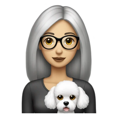 mujer con gafas pelo largo obscuro y perro bichon blanco sticker