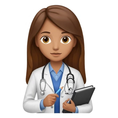 psychiatrist or therapist, mental health professional with notebook dressed like ad doctor with long brown hair  sticker