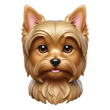 Cinematic Noble Yorkshire Terrier Portrait Emoji, Exuding refined charm and dignified poise, with a lustrous, silky fur in rich, deep hues, alert eyes and a confident expression, simplified yet exquisitely detailed, glowing with a soft, aristocratic radiance, high shine, embodying intelligent grace and classic elegance, soft glowing outline, capturing the essence of a regal Yorkshire Terrier ready to rule the screen with effortless sophistication! sticker