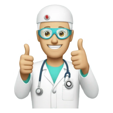Bald male Nurse wearing face mask and goggles  giving thumbs up sticker