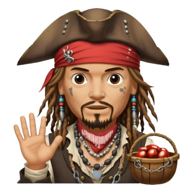 jack sparrow from the film pirates of the caribbean, shooo-ing the stone-crab sticker