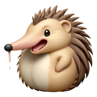 Cinematic Cute Yawning Echidna Portrait Emoji, Head tilted slightly with a dramatic, wide-open yawn, showcasing a soft, downy spiky fur with a slightly drooping snout and small, drowsy eyes, Simplified yet irresistibly adorable features, highly detailed, glowing with a soft, cozy glow, high shine, relaxed yet expressive, stylized with a touch of prickly whimsy, bright and endearing, soft glowing outline, capturing the essence of a sleepy yet affectionate echidna, so drowsy it feels like it could curl up out of the screen for a nap! sticker