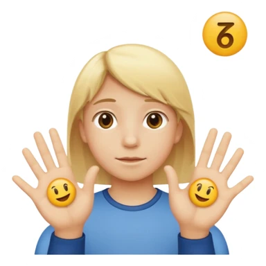 A kid with blonde icecream hair with two hands that are doing this 🫴 and flipped on the other side then have this emoji on the left hand 6️⃣ and this emoji in the other hand7️⃣ replace the ice cream with the numbers 6 and 7 sticker