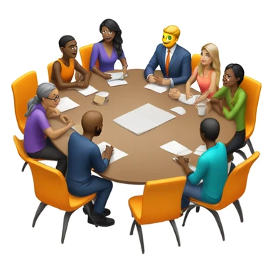 group discussion at a table colorful chairs sticker