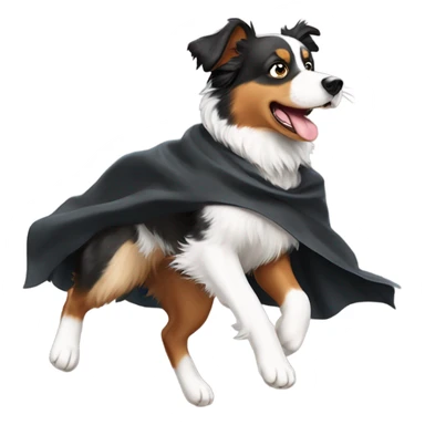Australian Shepard black tan and white with a super dog cape jumping in the air  sticker
