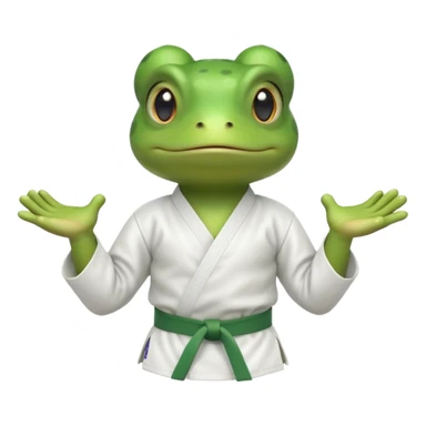 cute frog doing karate portrait, head and shoulders only, wearing white gi uniform, green belt visible, funny serious face, 3D cartoon, mobile game icon style, clean background, no text, no watermark
 sticker