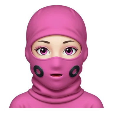 baggy stylish 3 hole balaclava pink in colour with girly eyes showing through the eye holes of the balaclava with beautiful eyelashes on  sticker
