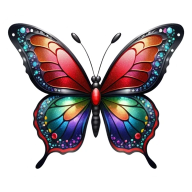sparkly black and red glittery iridescent rainbow transparent butterfly with detailed intricate patterns sticker