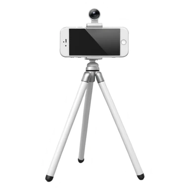 3D Apple-style emoji of a white tripod holding an iPhone 17,
rear view, visible camera lenses,
clean white background, smooth rounded design sticker