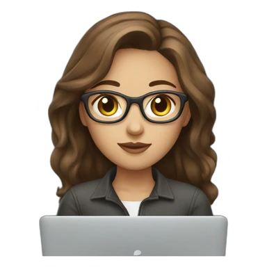 Beautiful programmer girl with brown hair working with MacBook sticker