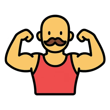 icon vpn app, call warrior, muscular man, buzz cut and Handlebar moustache in the style of an icon sticker