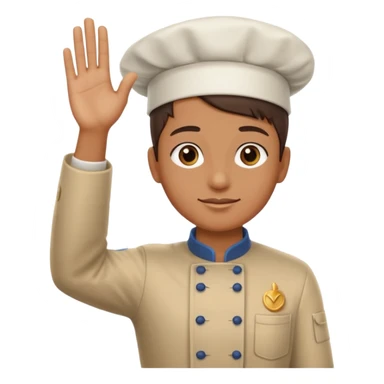 one hand needs to be saluting so right arm saluting , left arm holding cooking item sticker