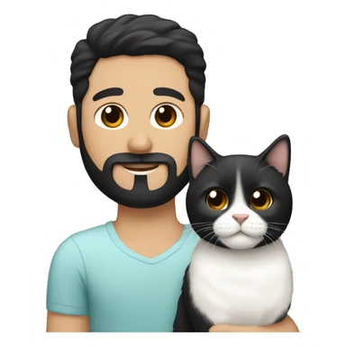 a spanish guy with a black earing and black short hair and black beard and holding a white Siberian cat sticker