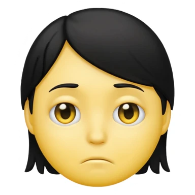 classic yellow emoji with black hair covering one eye, looking emotional sticker