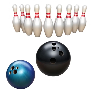 A bowling ball rolling down the lane towards a set of pins, with the pins poised to fall. The scene is set in a bowling alley with bright lights and a polished wooden floor, capturing the excitement and precision of the sport. sticker