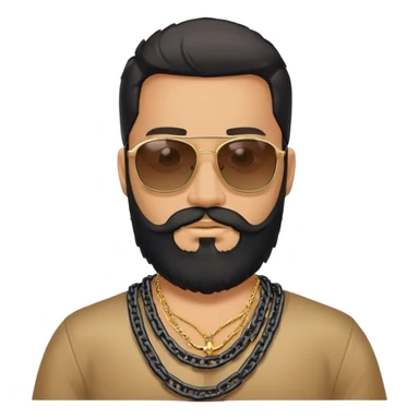 Man with black full beard with sunglasses and a chain sticker