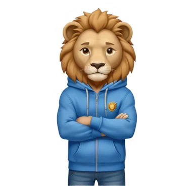 determined anthropomorphised lion in a hoodie and jeans with arms folded, confident stance sticker