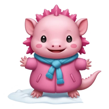 Axolotl playing in snow with winter clothes. sticker