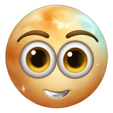 planet Venus with a cartoon smirking face with big childish eyes sticker