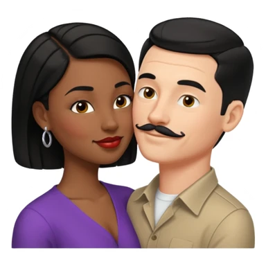 white man, black hair, slicked back, mustache kissing black woman with short black hair emoji sticker