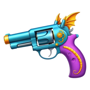 cartoon pistol with dragon features, bright colors, no text sticker