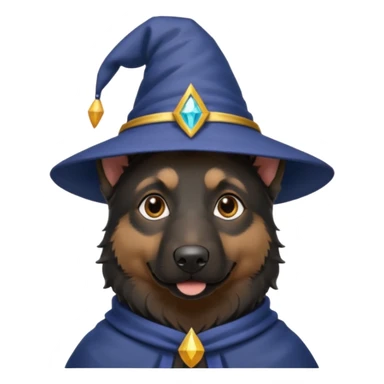 all black german shepherd face wearing a wizard hat sticker