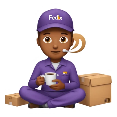 emoji of FedEx delivery man is sipping coffee while sitting on the boxes sticker