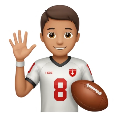 a boy having a football ball next to his hand wearing a football jersey sticker