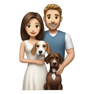 Brunette husband and wife with small white and brown dog sticker