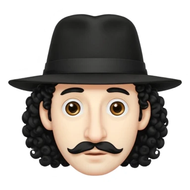 Man with big nose and 2 hair curls and a Jewish hat sticker