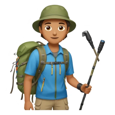 A man wearing hiking clothes and carrying trekking poles. sticker