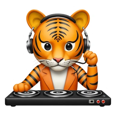 Un tigre enfadado con una mesa de dj . Lo quiero más profesional con unos audífonos y cara de astuto  sticker