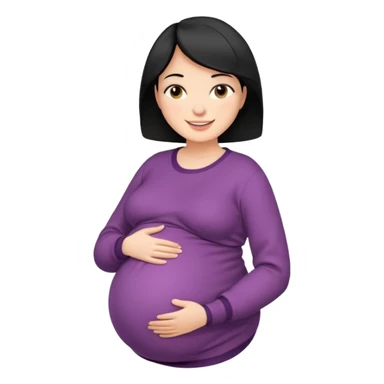pregnant woman with short black hair happily touching her big belly while wearing warm clothes sticker