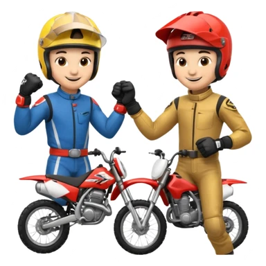 2 dirtbike racers in gear and gloves fist bumping sticker