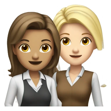 three girls dressed as teachers standing in front of a school board, two of them are brunettes and fair-skinned with brown eyes, one of them is blonde and fair-skinned with blue eyes sticker