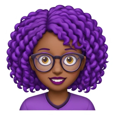 nerd emoji like with glasses showing only her buck teeth but it’s a black girl with purple black curly hair sticker