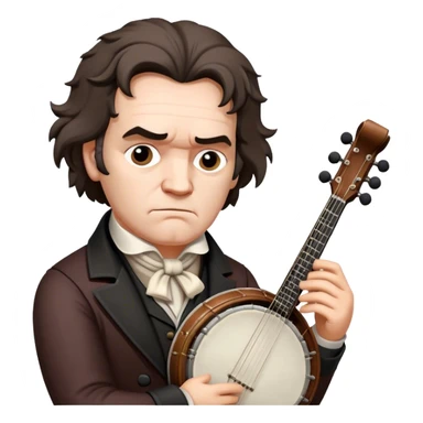 Beethoven looking stern holding banjo sticker