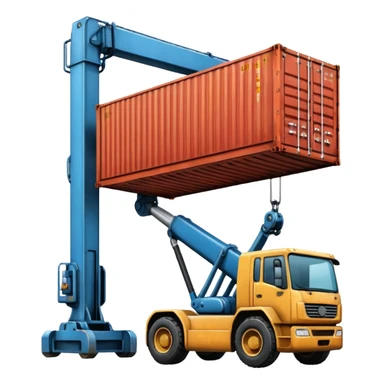 Container being lifted by a large machine. sticker