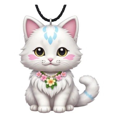 A cute chibi cat with hawaiian pastel flower necklace, posing proudly. sticker