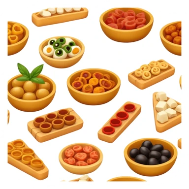 Cinematic Realistic Tapas Dish Emoji, depicted as an assortment of small, flavorful Spanish appetizers rendered with vibrant detail and warm, inviting lighting. sticker