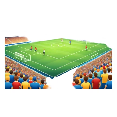 An icon featuring a large stadium with a football match in progress, players in action on the field, and a cheering crowd in the stands. Bright floodlights illuminate the pitch, creating an intense atmosphere of competition. The transparent background highlights the thrill of live sports events. sticker