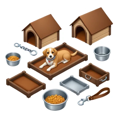 Goals:
1) Isometric view
2) Physically realistic portrayed in a way that would be expected to the average person
3) Avoid anything that could be considered offensive, even 2%

---
Now generate an image to represent a list to buy items for a dog. Items include: 1 Kennel,1 bowl, 1 bed, 1 leash, etc sticker