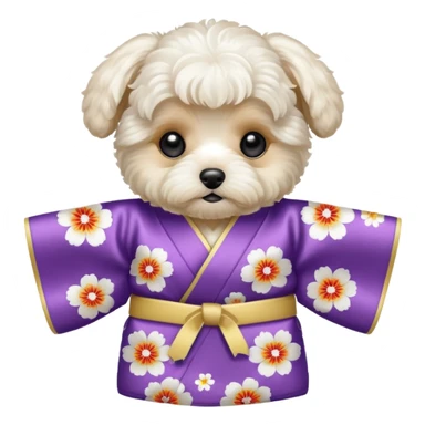 Maltipoo white puppy wearing kimono sticker