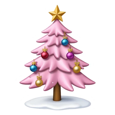 Pink Christmas tree with snow on the branches and a gold star on top sticker